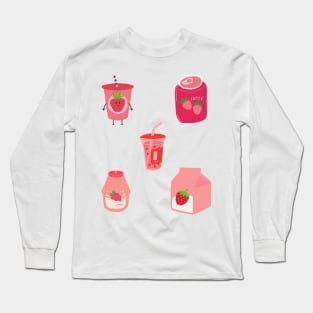Pink aesthetic cute kawaii strawberry pack Long Sleeve T-Shirt